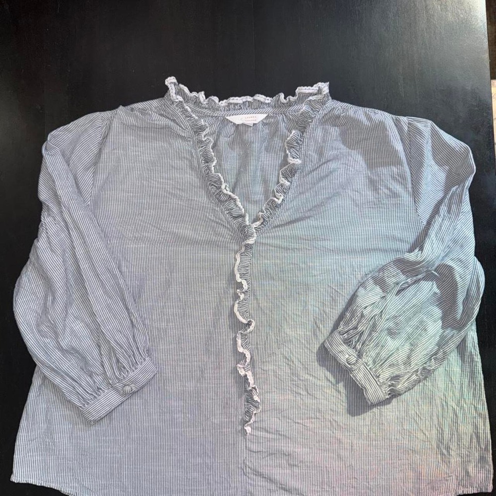 Lauren Conrad white and blue striped blouse